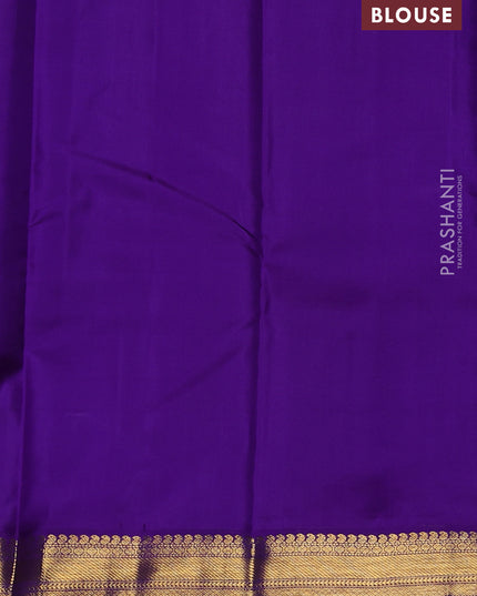 Pure kanchipuram silk saree teal green and violet with zari woven buttas and zari woven korvai border