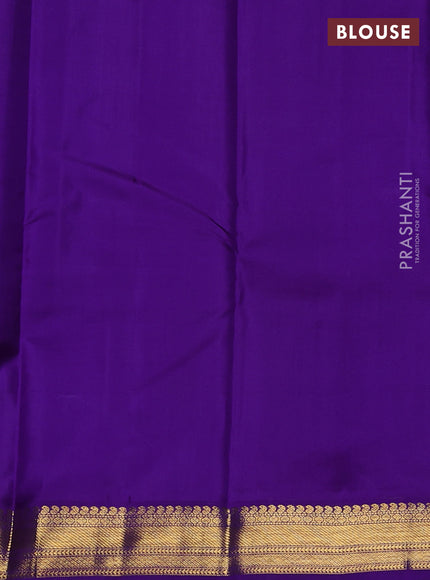 Pure kanchipuram silk saree teal green and violet with zari woven buttas and zari woven korvai border
