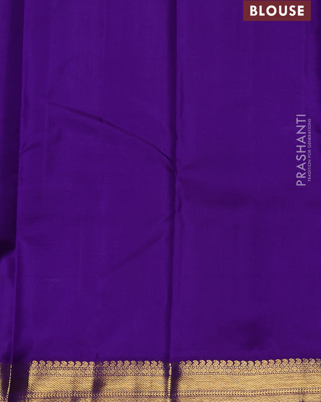 Pure kanchipuram silk saree teal green and violet with zari woven buttas and zari woven korvai border