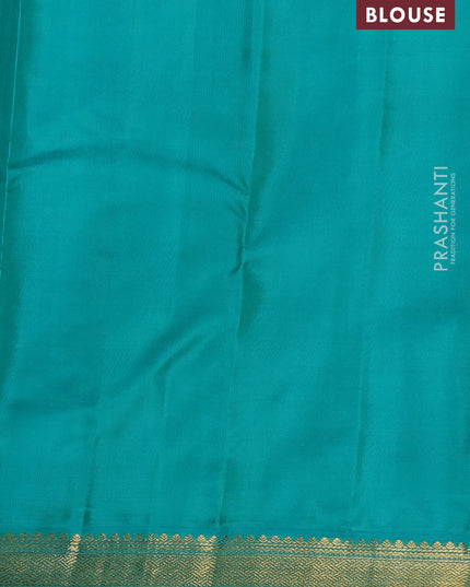 Pure kanchipuram silk saree blue and teal blue with zari woven buttas and zari woven korvai border