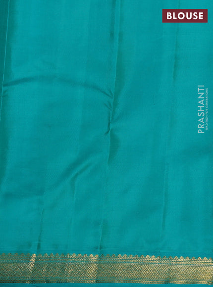 Pure kanchipuram silk saree blue and teal blue with zari woven buttas and zari woven korvai border