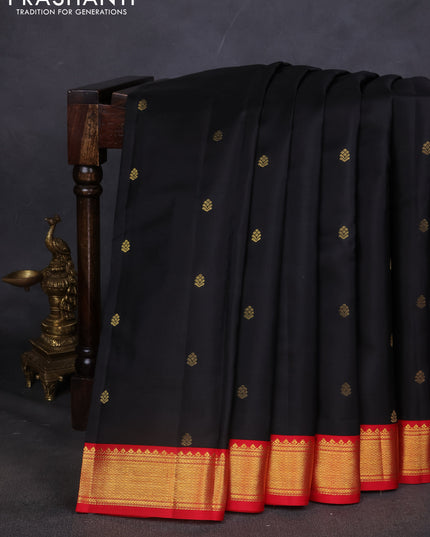 Pure kanchipuram silk saree coffee brown and red with zari woven buttas and zari woven korvai border