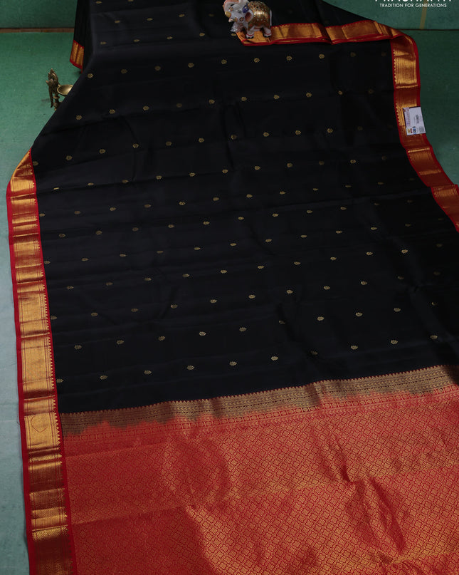 Pure kanchipuram silk saree coffee brown and red with zari woven buttas and zari woven korvai border