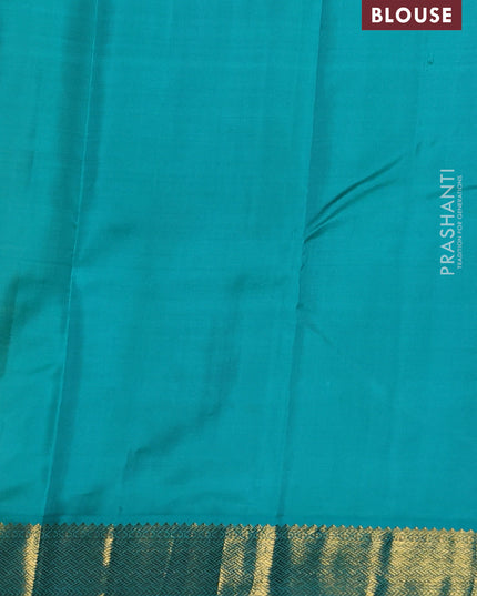 Pure kanchipuram silk saree lime yellow and teal blue with zari woven buttas and zari woven korvai border