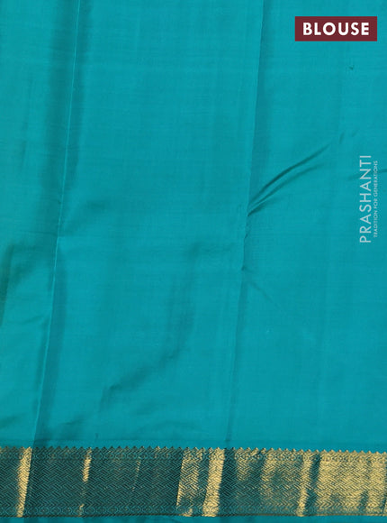 Pure kanchipuram silk saree lime yellow and teal blue with zari woven buttas and zari woven korvai border