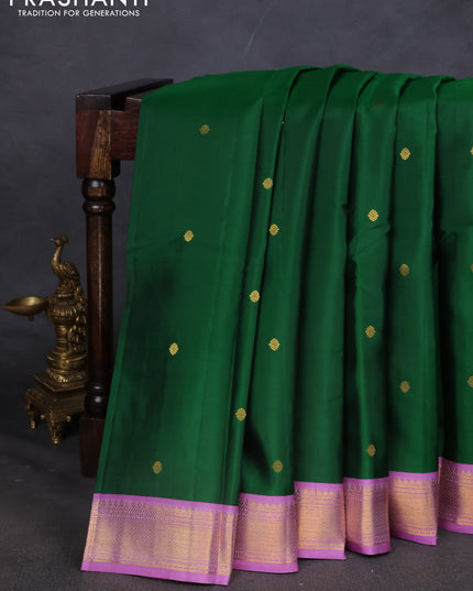 Pure kanchipuram silk saree green and lavender with zari woven buttas and zari woven korvai border