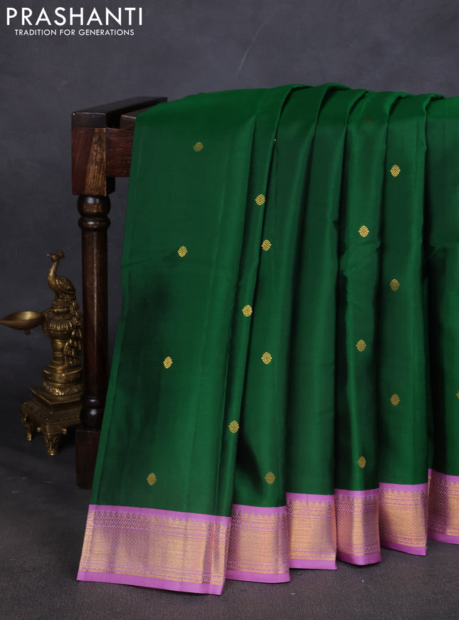 Pure kanchipuram silk saree green and lavender with zari woven buttas and zari woven korvai border