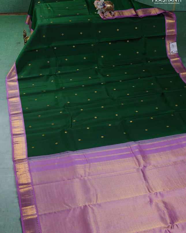 Pure kanchipuram silk saree green and lavender with zari woven buttas and zari woven korvai border