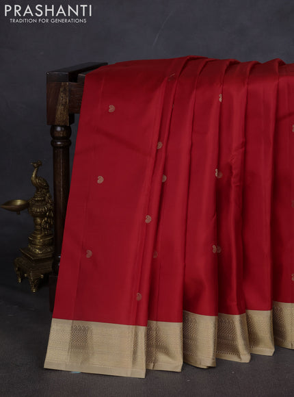 Pure kanchipuram silk saree red and sandal with paisley zari woven buttas and zari woven korvai border