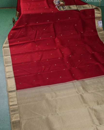 Pure kanchipuram silk saree red and sandal with paisley zari woven buttas and zari woven korvai border