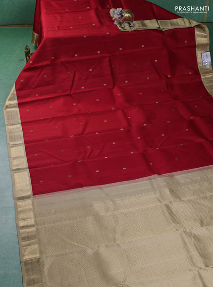 Pure kanchipuram silk saree red and sandal with paisley zari woven buttas and zari woven korvai border