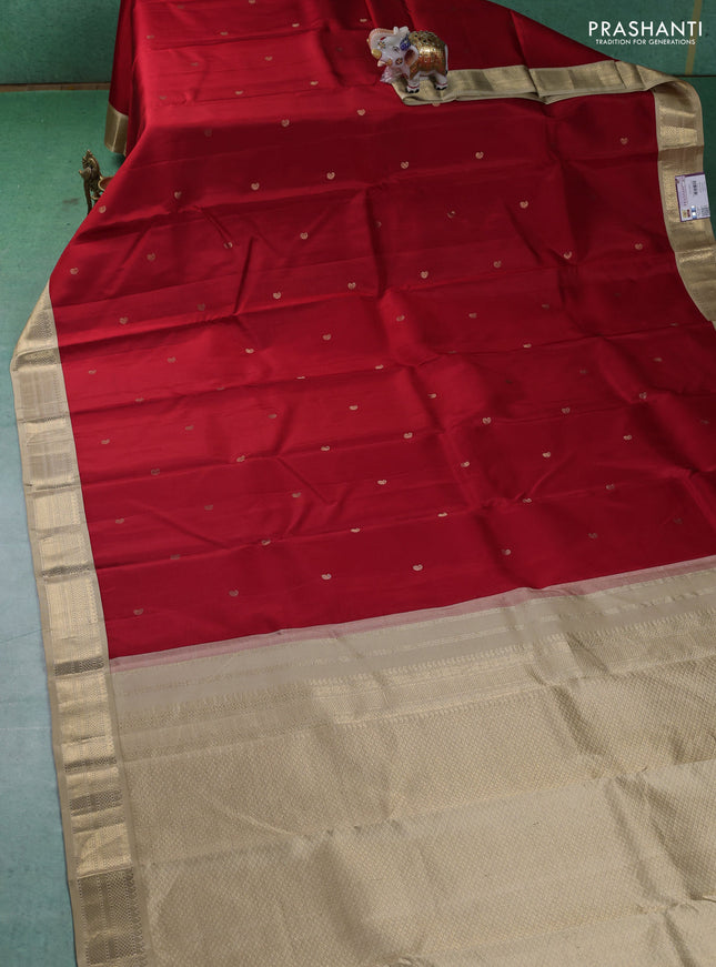 Pure kanchipuram silk saree red and sandal with paisley zari woven buttas and zari woven korvai border
