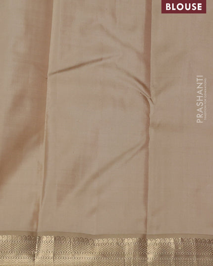 Pure kanchipuram silk saree red and sandal with paisley zari woven buttas and zari woven korvai border