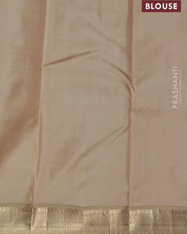 Pure kanchipuram silk saree red and sandal with paisley zari woven buttas and zari woven korvai border