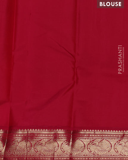 Pure kanchipuram silk saree yellow and dark pink with paisley zari woven buttas and zari woven korvai border