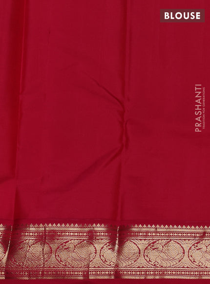 Pure kanchipuram silk saree yellow and dark pink with paisley zari woven buttas and zari woven korvai border