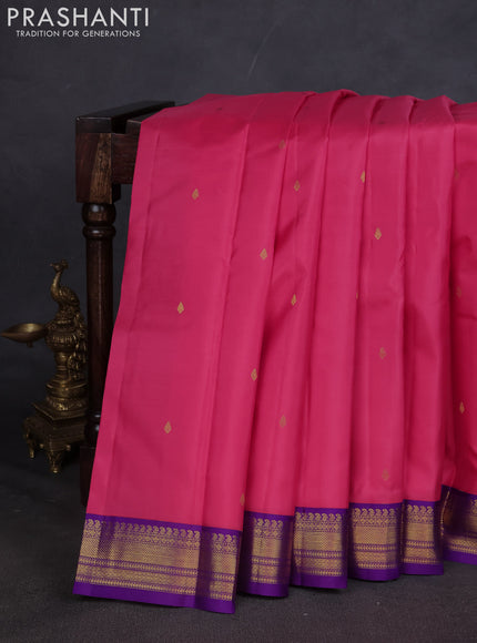 Pure kanchipuram silk saree pink and violet with zari woven buttas and zari woven korvai border