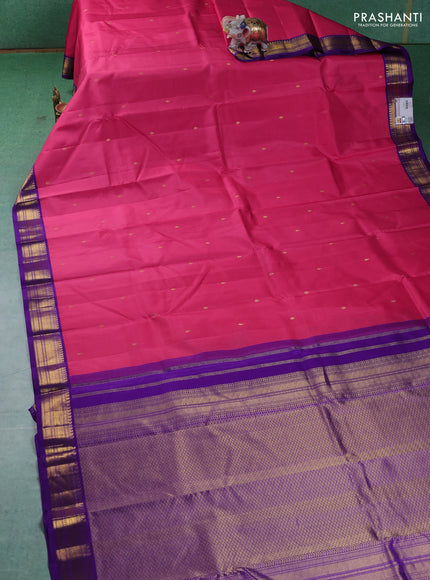 Pure kanchipuram silk saree pink and violet with zari woven buttas and zari woven korvai border