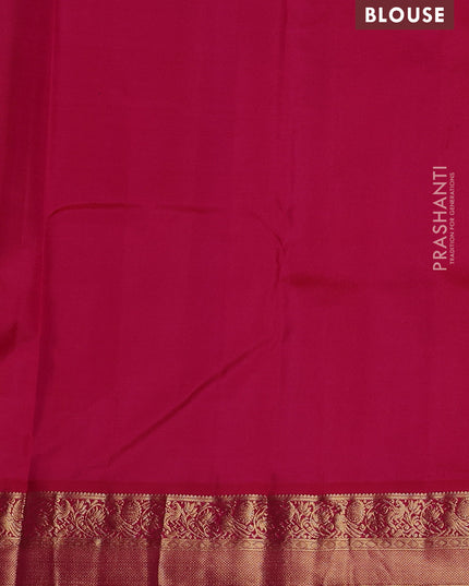 Pure kanchipuram silk saree dual shade of mustard yellow and pink with allover zari weaves and zari woven korvai border