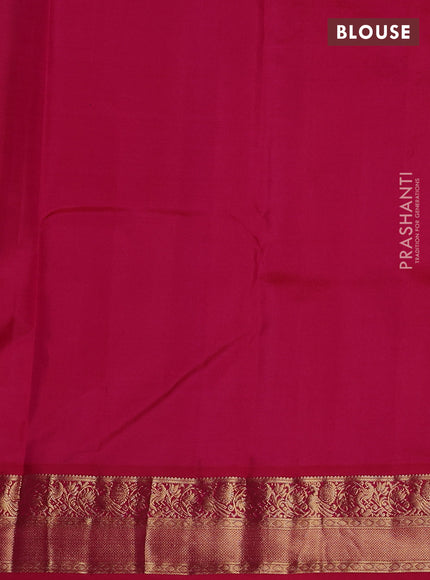 Pure kanchipuram silk saree dual shade of mustard yellow and pink with allover zari weaves and zari woven korvai border