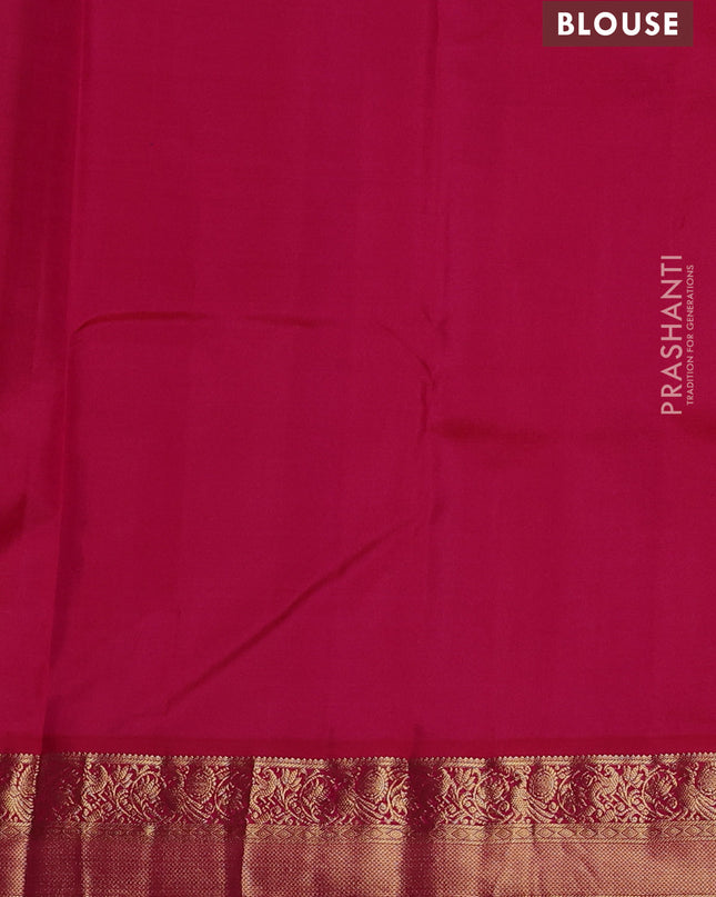 Pure kanchipuram silk saree dual shade of mustard yellow and pink with allover zari weaves and zari woven korvai border