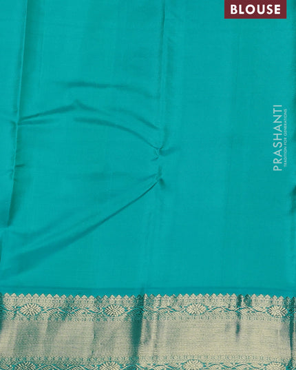 Pure kanchipuram silk saree pink and teal blue with zari woven buttas and zari woven korvai border
