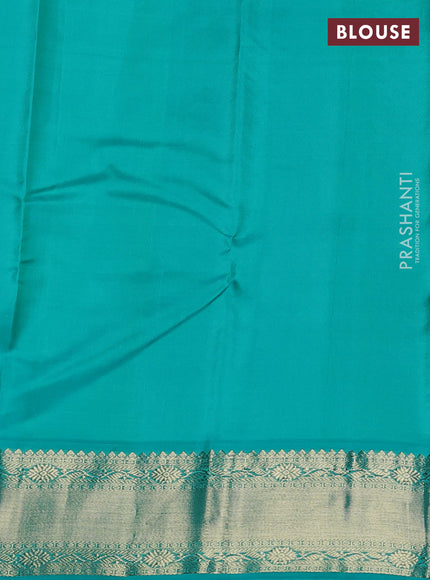 Pure kanchipuram silk saree pink and teal blue with zari woven buttas and zari woven korvai border
