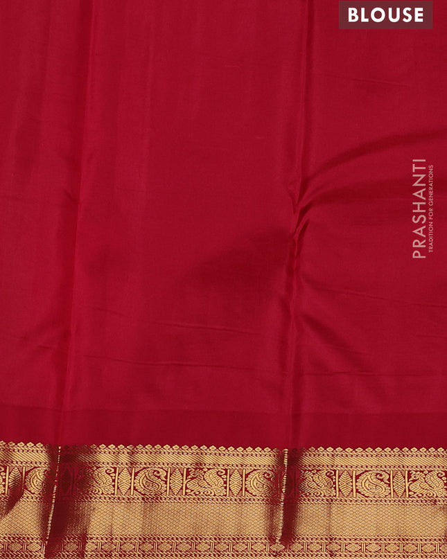Pure kanchipuram silk saree lime green and red with annam zari woven buttas and zari woven korvai border