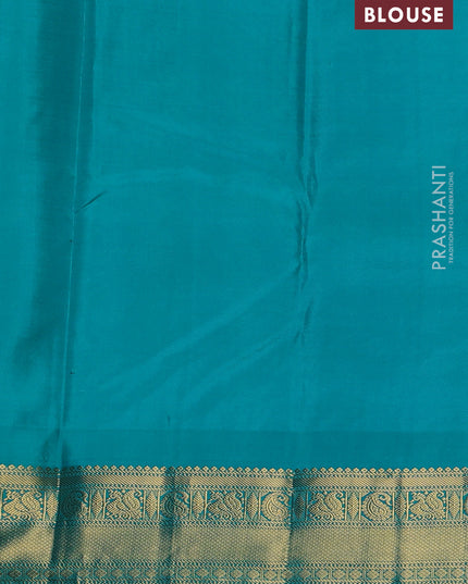 Pure kanchipuram silk saree deep wine and teal blue with annam zari woven buttas and zari woven korvai border