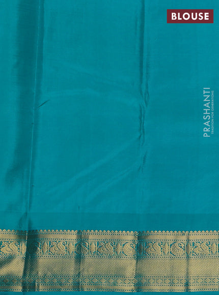 Pure kanchipuram silk saree deep wine and teal blue with annam zari woven buttas and zari woven korvai border