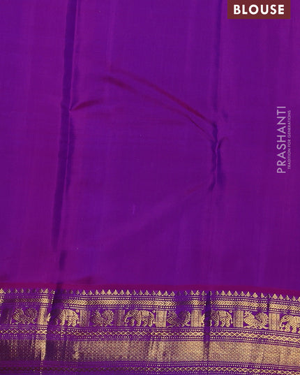 Pure kanchipuram silk saree grey and purple with zari woven buttas and zari woven korvai border