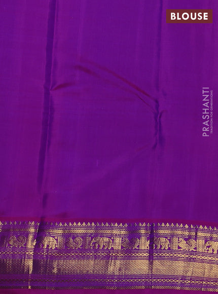 Pure kanchipuram silk saree grey and purple with zari woven buttas and zari woven korvai border