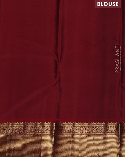 Pure kanchipuram silk saree peacock blue and maroon with zari woven buttas and zari woven korvai border
