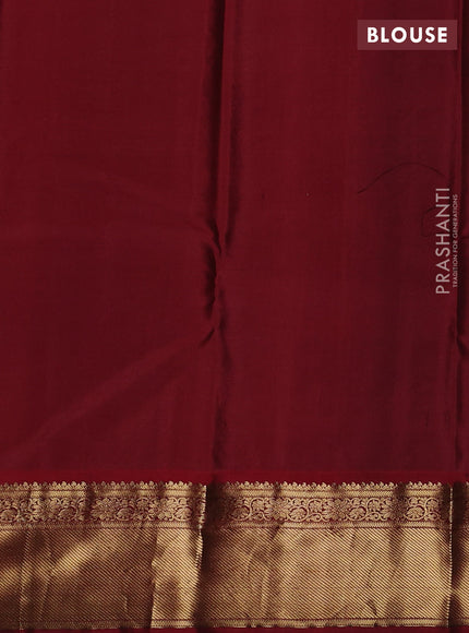 Pure kanchipuram silk saree peacock blue and maroon with zari woven buttas and zari woven korvai border