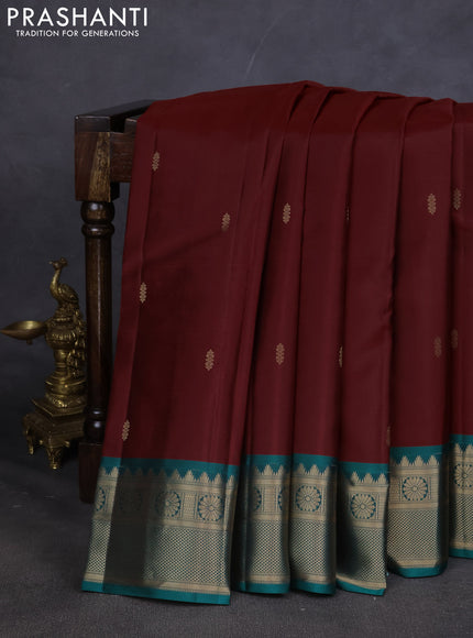 Pure kanchipuram silk saree maroon and peacock green with zari woven buttas and zari woven border