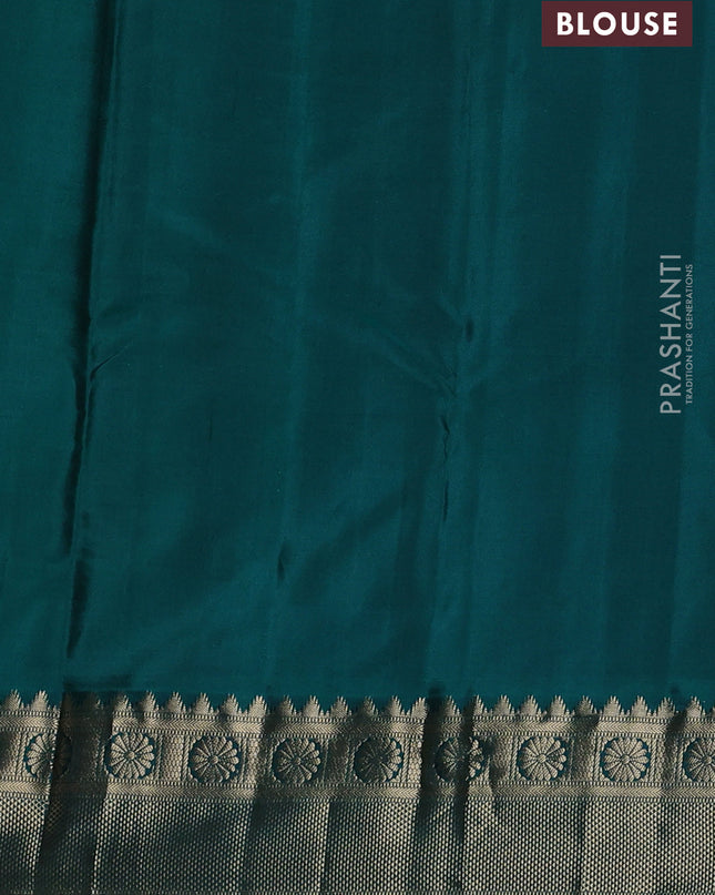 Pure kanchipuram silk saree maroon and peacock green with zari woven buttas and zari woven border