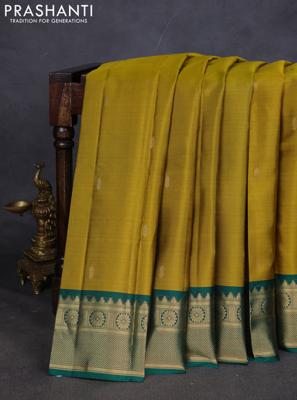 Pure kanchipuram silk saree mehendi green and green with zari woven buttas and zari woven border