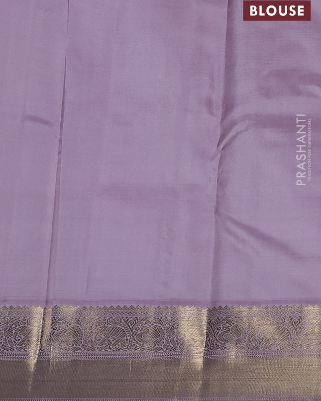 Pure kanchipuram silk saree maroon and pastel lavender with zari woven buttas and zari woven korvai border