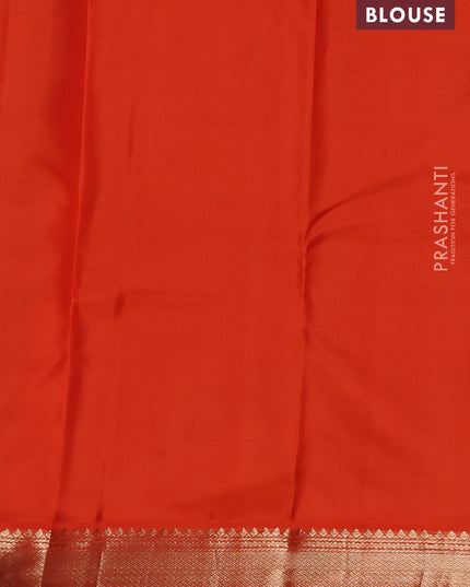 Pure kanchipuram silk saree green and orange with zari woven buttas and zari woven korvai border
