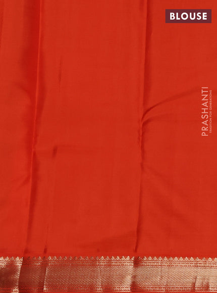 Pure kanchipuram silk saree green and orange with zari woven buttas and zari woven korvai border