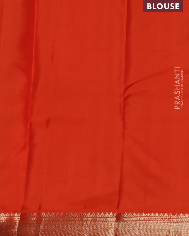 Pure kanchipuram silk saree green and orange with zari woven buttas and zari woven korvai border