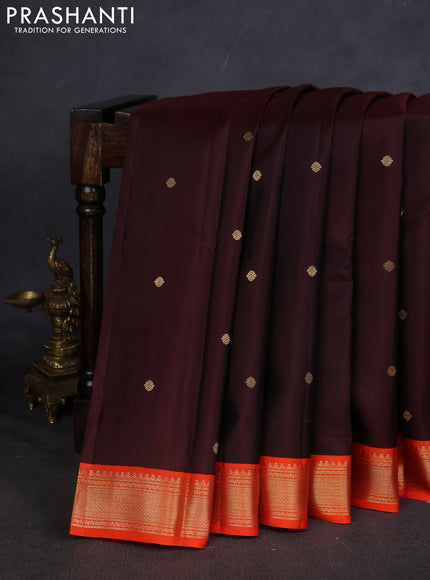 Pure kanchipuram silk saree deep maroon and orange with zari woven buttas and zari woven korvai border