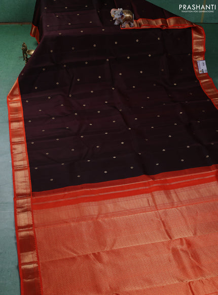 Pure kanchipuram silk saree deep maroon and orange with zari woven buttas and zari woven korvai border