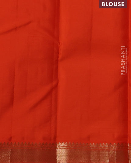 Pure kanchipuram silk saree deep maroon and orange with zari woven buttas and zari woven korvai border