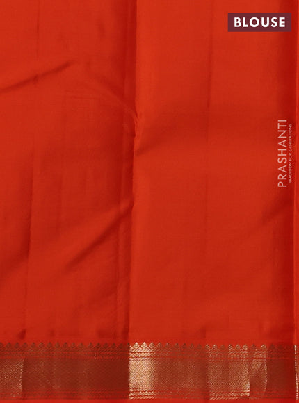 Pure kanchipuram silk saree deep maroon and orange with zari woven buttas and zari woven korvai border