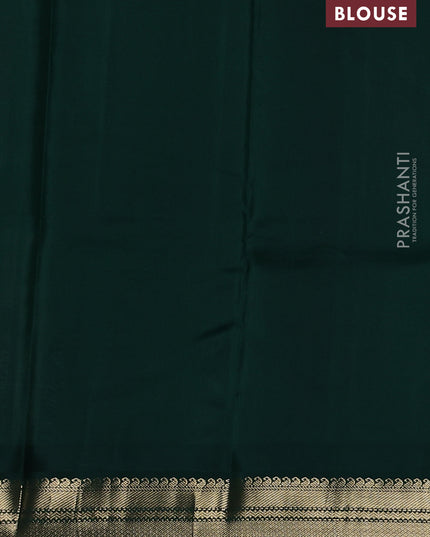 Pure kanchipuram silk saree off white and dark green with plain body and temple design zari woven border