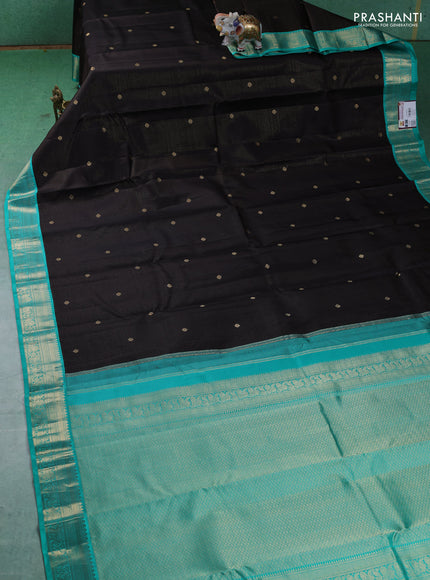 Pure kanchipuram silk saree coffee brown and teal green with allover vairaosi pattern & buttas and zari woven korvai border