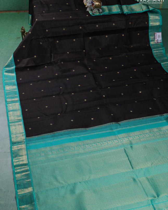 Pure kanchipuram silk saree coffee brown and teal green with allover vairaosi pattern & buttas and zari woven korvai border
