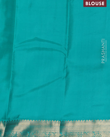 Pure kanchipuram silk saree coffee brown and teal green with allover vairaosi pattern & buttas and zari woven korvai border
