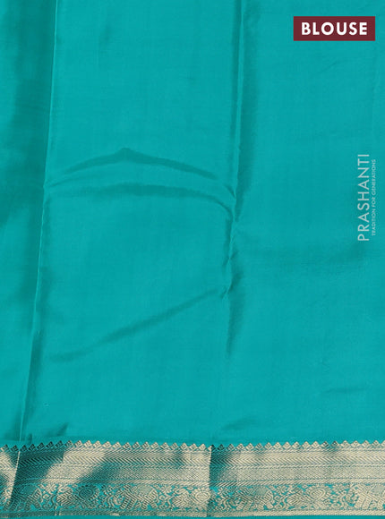 Pure kanchipuram silk saree coffee brown and teal green with allover vairaosi pattern & buttas and zari woven korvai border